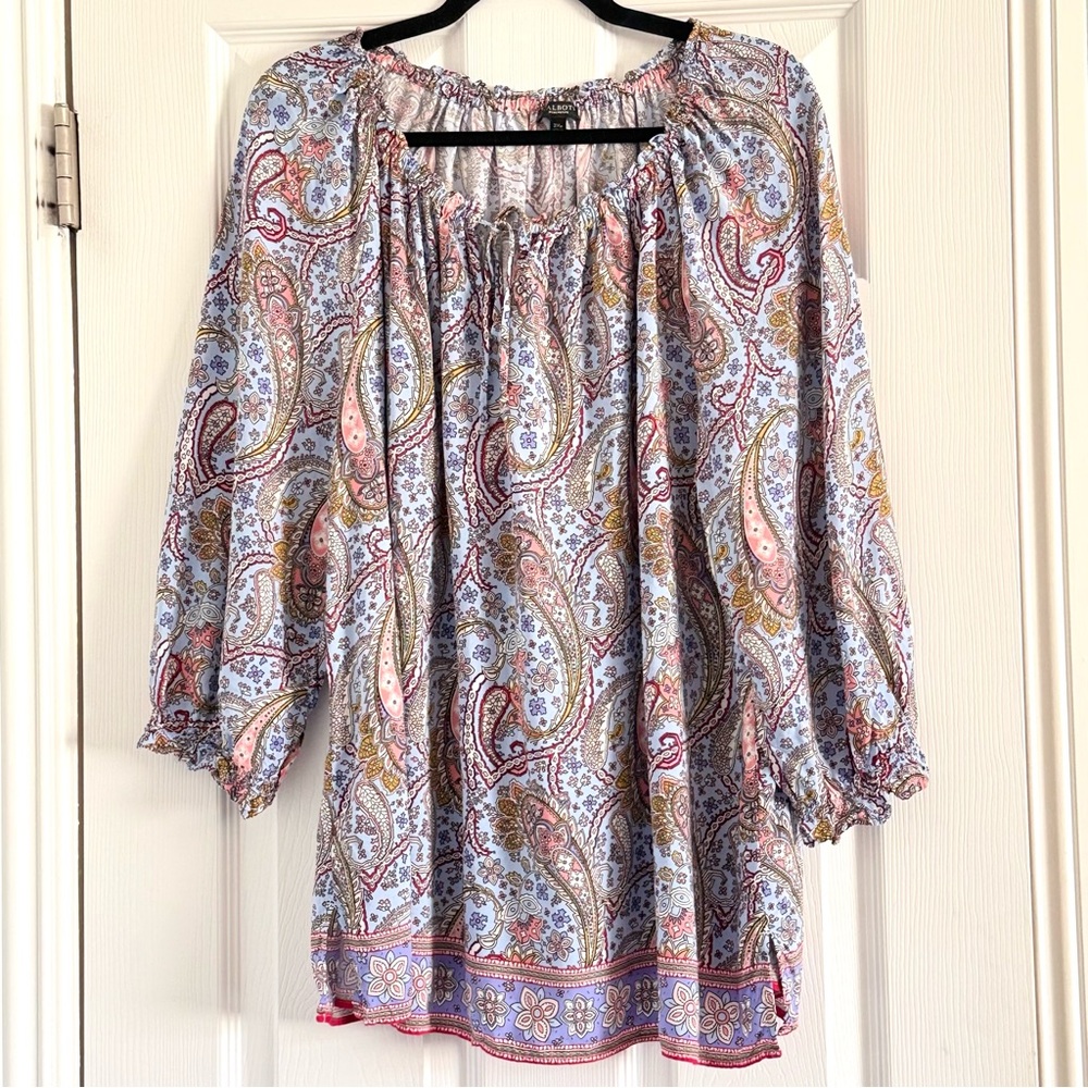 🌼 Talbots Paisley Tie Front Blouse 2Xp